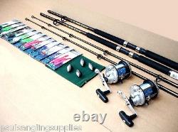 2 x Boat Fishing Rods Reels Multiplier all Tackle Needed Fish Kit