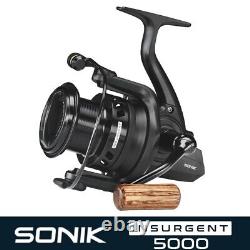 3 x SONIK Insurgent Carp Fishing Reel 5000 Mini Big Pit Reel Black Pack of 3