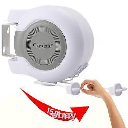 30m Retractable Clothes Reel Double Washing Line Wall Mounted Outdoor