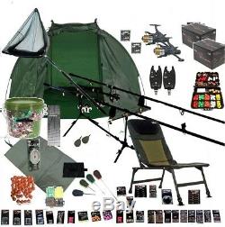 ASL 2 Rod Carp Fishing Set Up Kit Rods Reels Chair GIANT TACKLE PACK