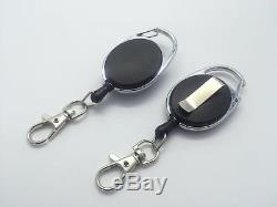 Black Retractable Key, Reel Recoil Cord Key Ring Pull Chain Belt Clip