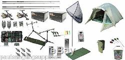 Carp Fishing Kit Rods Reels Alarms Pod Net Tackle Bivvy Hooks Much More Set 5