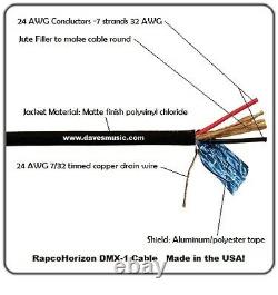 DMX Single Pair Bulk Cable Raw Wire 1000' Spool Rapco Horizon ProCo USA Made