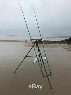 Deluxe Sea Fishing Set Up 2 X 12ft Beachcaster Rods + Reels + Beach Pro Tripod