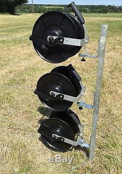 ELECTRIC FENCE REEL KIT 120cm Mounting Post 3 x Fencing Reels Brackets
