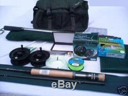 Fly Fishing Kit. Tackle Bag Net Rod Reel Line Flies