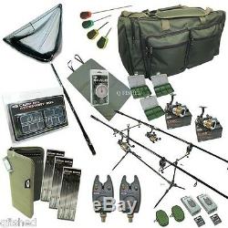 Full Carp Fishing Set up Rods Reels Hair Rigs Bite Alarms Holdall & Tackle