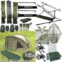 Complete Carp Fishing 2 Rod Set Up Reels With Carryall Holdall Pod Alarm Tackle 