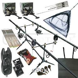 Full Carp fishing Set Up Complete With Rods Reels Alarms Battery Net Bait Tackle
