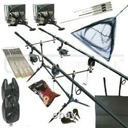 Full Carp fishing Set Up With Rods Reels Pod Alarms Net Bait Tackle