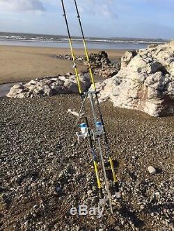 Full Sea Fishing Set Up 2 X 12ft Beachcaster Rods + Reels + Tripod + Tackle