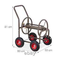 Hose Trolley Gardening Lawn 60 Meters 4 Rubber Wheels Steel Brown