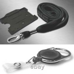 ID Neck Strap Lanyard, ID Card Holder & Retractable Reel Pass Badge Holder Black