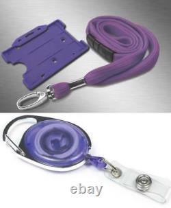 ID Neck Strap Lanyard ID Card Holder & Retractable Reel Pass Badge Holder Purple