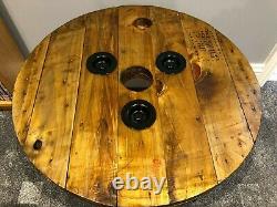 Industrial Wooden Cable Reel Drum Round Coffee Side Table Metal Hairpin Legs