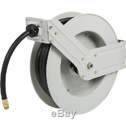 Klutch Heavy-Duty Auto Rewind Air Hose Reel with1/2in x 50ft Rubber Hose