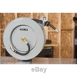 Klutch Heavy-Duty Auto Rewind Air Hose Reel with1/2in x 50ft Rubber Hose