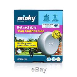 Minky 15m Retractable Reel Outdoor Single PVC Washing Clothes Line