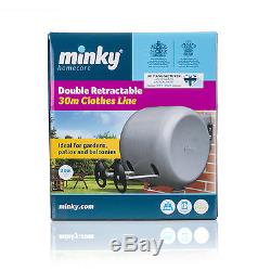 Minky 30m Retractable Reel Outdoor Double Washing Clothes Line 2x15m