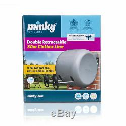 Minky Homecare 30m Retractable Double Reel Outdoor Washing Clothes Line 2 x 15m