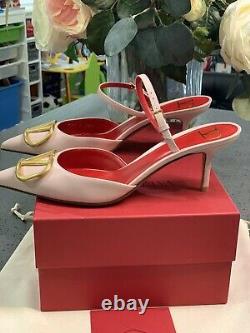 NEW Valentino Garavani VLOGO Sandals Mules Shoes Leather Pink Size 8,5 US