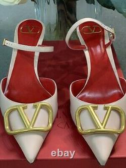 NEW Valentino Garavani VLOGO Sandals Mules Shoes Leather Pink Size 8,5 US
