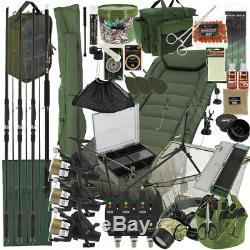NGT BIG BOY Complete Carp Fishing Setup 3x Rods 3x Reels Tackle Holdall Bedchair