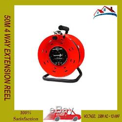 New 50m 4 Way Heavy Duty Cable 50 Meter Extension Reel Lead Mains Socket 13 Amp