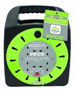 Pifco 4way 25m Cable Extension Reel Lead Mains Socket Heavy Duty Electrical
