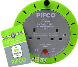 Pifco 5M 2 Way 10 AMP Electric Extension Cable Reel Mains Plug & Socket Lead UK