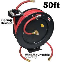 Prof Retractable 50ft Air hose on Reel 3/8 BSP Auto Spring Rewind Wall Mountable