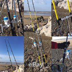 Quality Sea Fishing Set 2 X 12ft Beachcaster Rods + 2 X Sk7 Sea Reels + Tripod