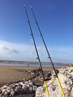 2 Silk 70 Reels Tripod & Tackle 2 x 12ft Beach Beachcaster Sea Fishing Rods 