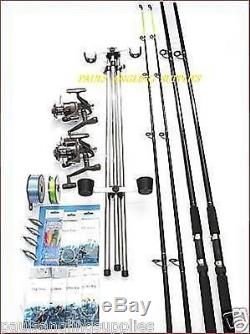 Sea Fishing Beachcaster Kit 14 FT Rods Reels Tripod Weights Tackle Rigs