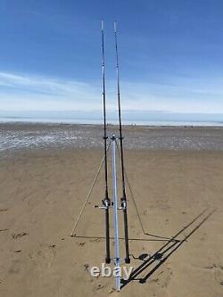 Sea Fishing Set 2 12ft Beachcaster Rods 2 Reels Tripod + Tackle Set Kit Fladen