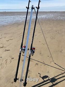 Sea Fishing Set 2 12ft Beachcaster Rods 2 Reels Tripod + Tackle Set Kit Fladen