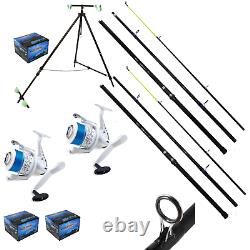 Sea Fishing Set 2 X 14ft 3pc Beachcaster Rods + Reels + Beach Pro Tripod