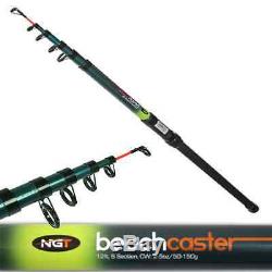 Telescopic Beachcaster Fishing Rod NGT 12ft + Reel Sea Beach + Mackerel Feathers