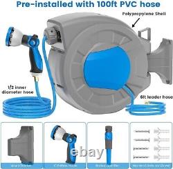 Tools Retractable Garden Hose Reel Wall Mount 1/2-IN 75-FT with Nozzle