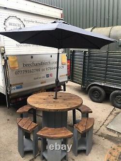 Wooden cable reel table And Stools